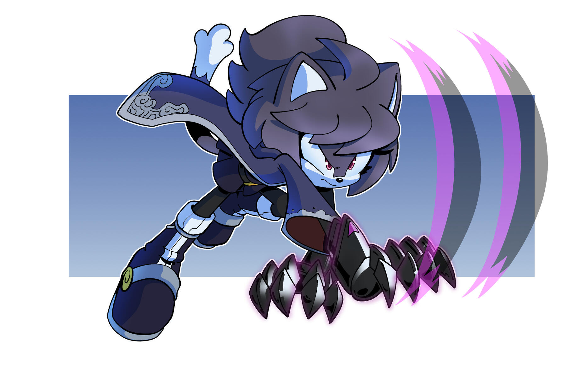 Shae pouncing and slashing forwards with her main weapon of choice, clawed gauntlets.