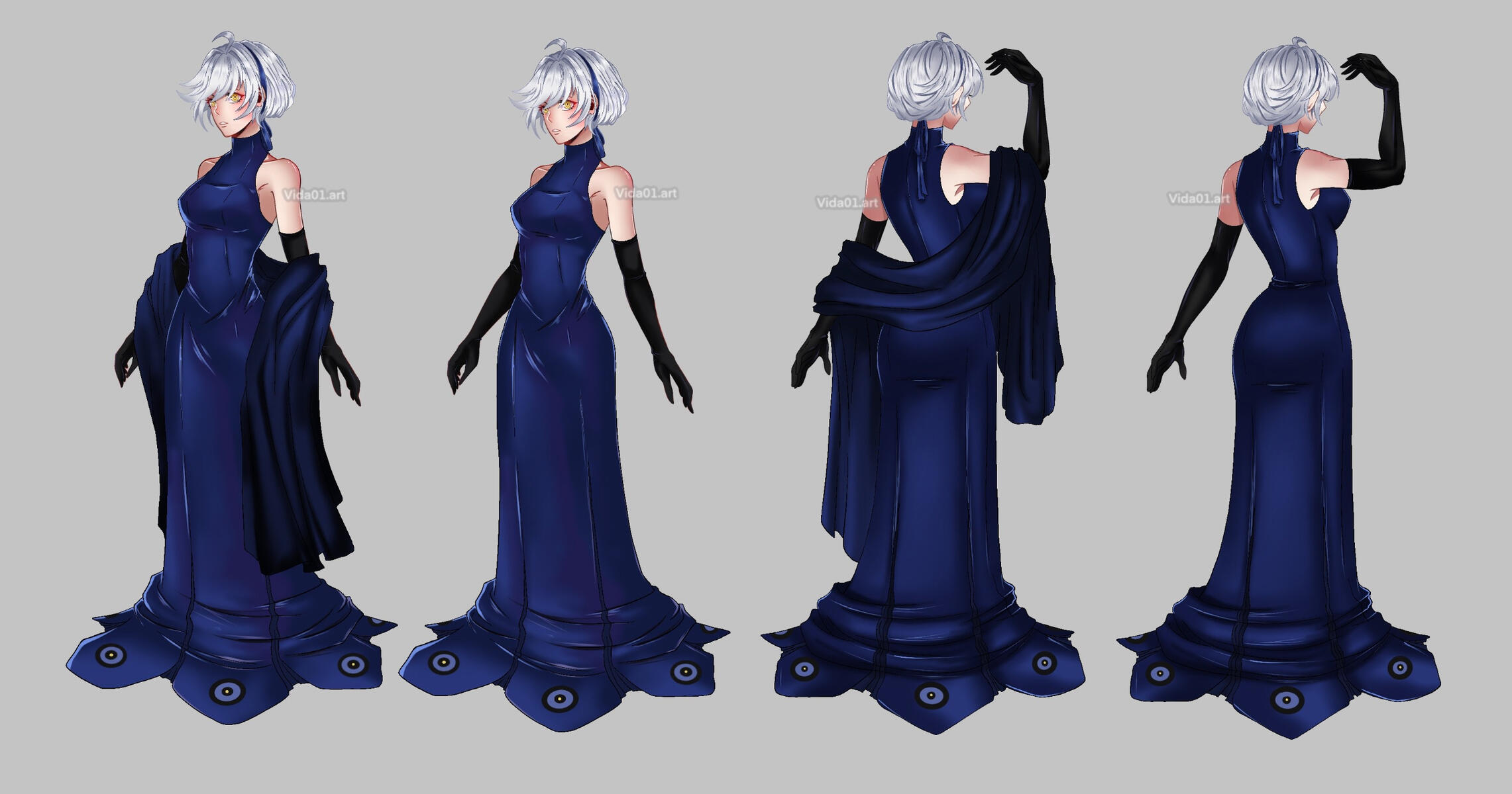 The part of the dress hanging on the floor moves along with her as she moves. Think like Grim&#39;s cloak from Billy &amp; Mandy.